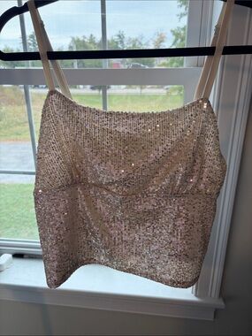 No Boundaries Champagne Sequin Spaghetti Strap Camisole
